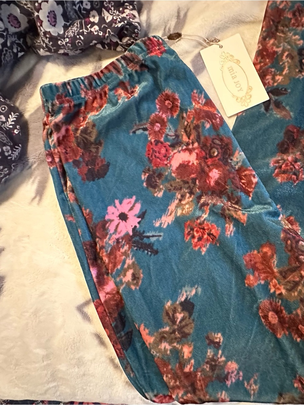 Joyfolie Teal Floral Velvet Leggings